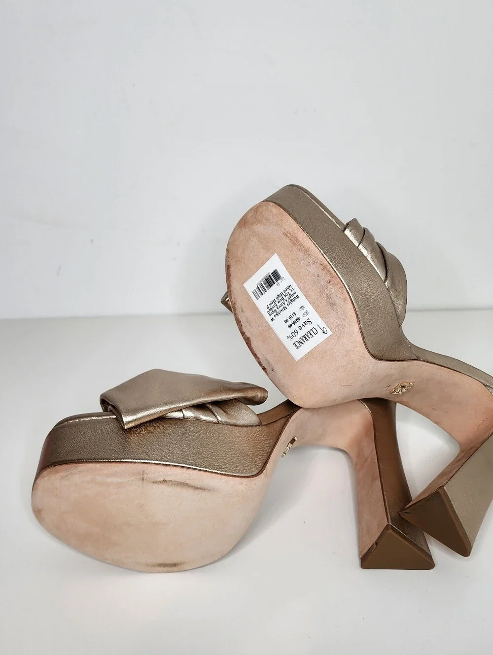 Badgley Mischka Alora Metallic Gold Bow Platform Sandals Size 9